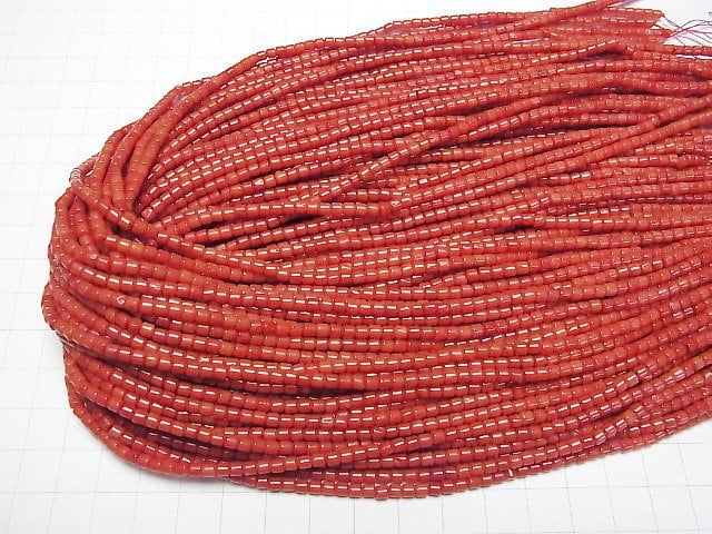 [Video] Red Coral (Dyed) Roundel (Heishi) 3x3x3mm 1strand beads (aprx.15inch/38cm)