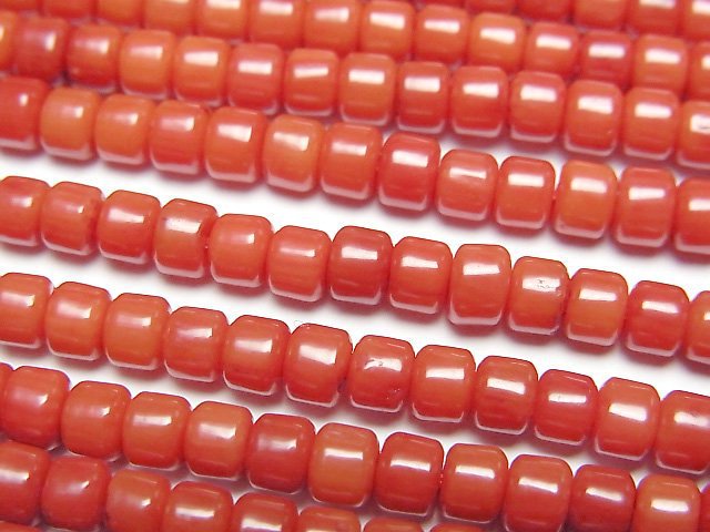 [Video] Red Coral (Dyed) Roundel (Heishi) 4x4x3mm 1strand beads (aprx.15inch/37cm)