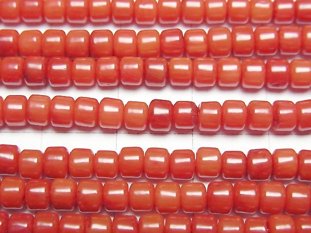 [Video] Red Coral (Dyed) Rondelle (Heishi) 4x4x3mm 1strand beads (aprx.15inch/37cm)