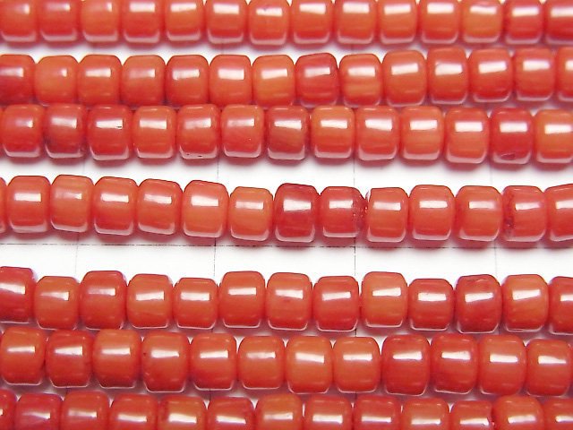 [Video] Red Coral (Dyed) Roundel (Heishi) 4x4x3mm 1strand beads (aprx.15inch/37cm)