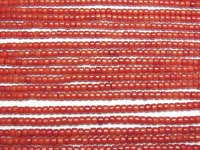 [Video] Red Coral (Dyed) Roundel (Heishi) 4x4x3mm 1strand beads (aprx.15inch/37cm)