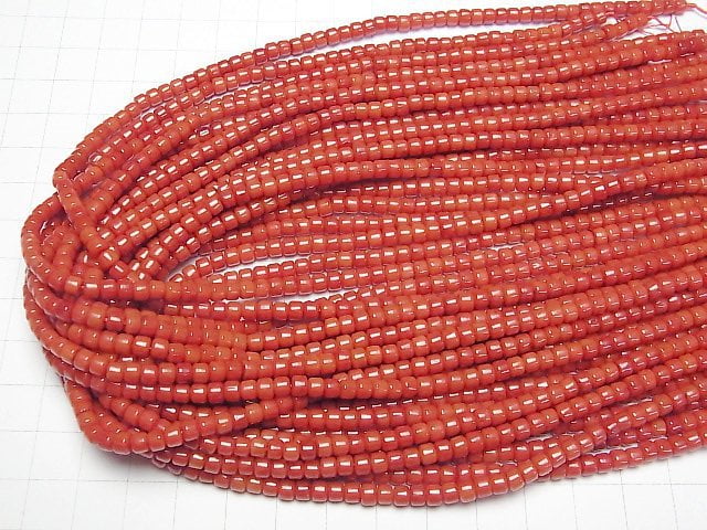 [Video] Red Coral (Dyed) Roundel (Heishi) 4x4x3mm 1strand beads (aprx.15inch/37cm)