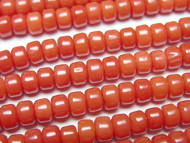 [Video] Red Coral (Dyed) Roundel (Heishi) 5x5x3mm 1strand beads (aprx.15inch/38cm)