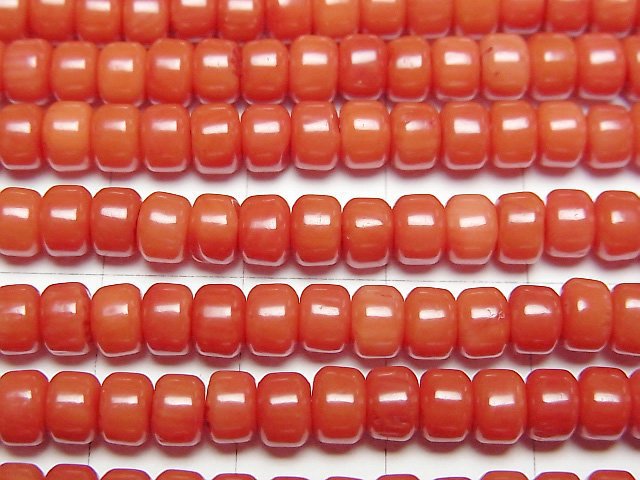 [Video] Red Coral (Dyed) Rondelle (Heishi) 5x5x3mm 1strand beads (aprx.15inch/38cm)
