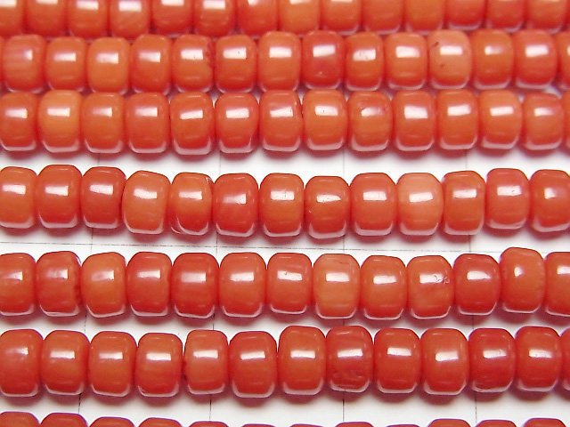 [Video] Red Coral (Dyed) Roundel (Heishi) 5x5x3mm 1strand beads (aprx.15inch/38cm)