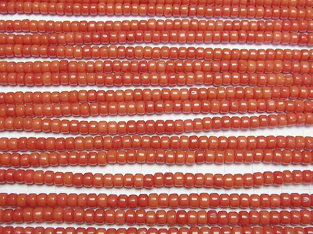 [Video] Red Coral (Dyed) Rondelle (Heishi) 5x5x3mm 1strand beads (aprx.15inch/38cm)