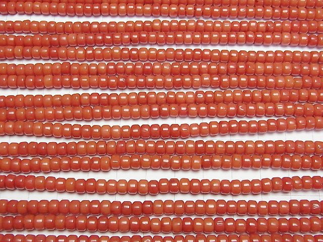 [Video] Red Coral (Dyed) Roundel (Heishi) 5x5x3mm 1strand beads (aprx.15inch/38cm)