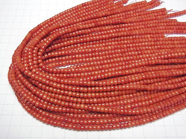 [Video] Red Coral (Dyed) Roundel (Heishi) 5x5x3mm 1strand beads (aprx.15inch/38cm)