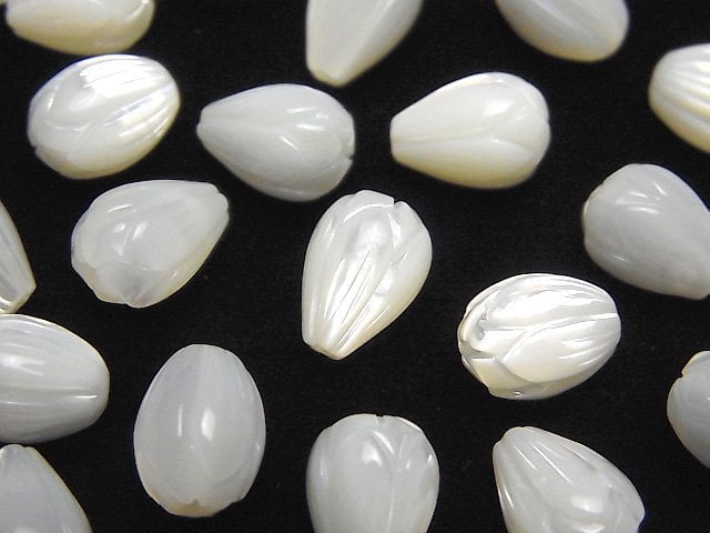 [Video] High Quality White Shell (Silver-lip Oyster) AAA Flower Bud 11x8x8mm [Drilled Hole] 3pcs