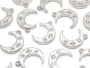 Metal Crescent Moon Charm, 14x10mm, Silver (with CZ), 2 pieces