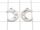 Metal Crescent Moon Charm, 14x10mm, Silver (with CZ), 2 pieces