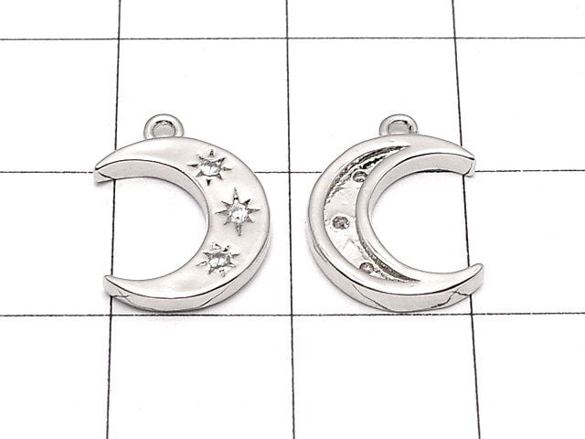 Metal Parts Crescent Motif Charm 14x10mm Silver Color (with CZ) 2pcs