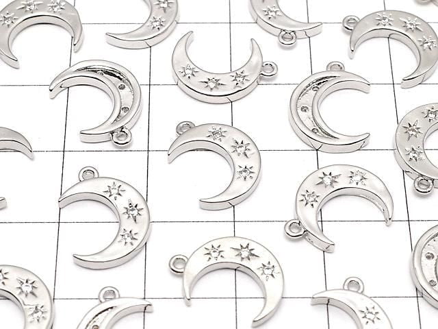 Metal Crescent Moon Charm, 14x10mm, Silver (with CZ), 2 pieces