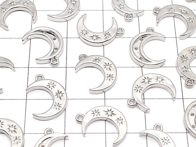 Metal Parts Crescent Motif Charm 14x10mm Silver Color (with CZ) 2pcs