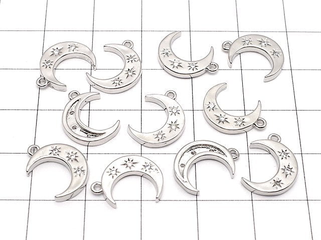 Metal Parts Crescent Motif Charm 14x10mm Silver Color (with CZ) 2pcs