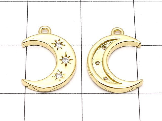 Metal Parts Crescent Motif Charm 14x10mm Gold Color (with CZ) 2pcs