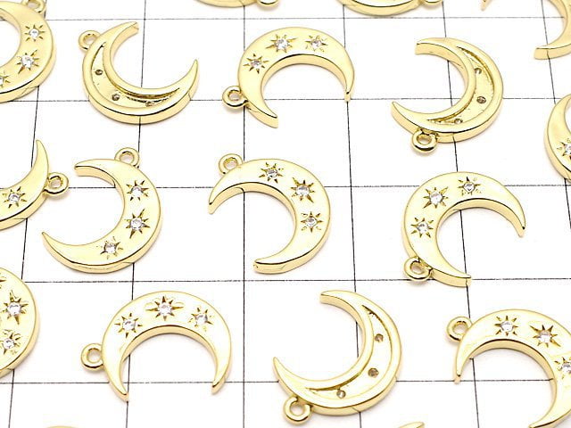 Metal Parts Crescent Motif Charm 14x10mm Gold Color (with CZ) 2pcs