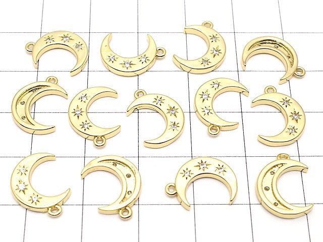 Metal Parts Crescent Motif Charm 14x10mm Gold Color (with CZ) 2pcs