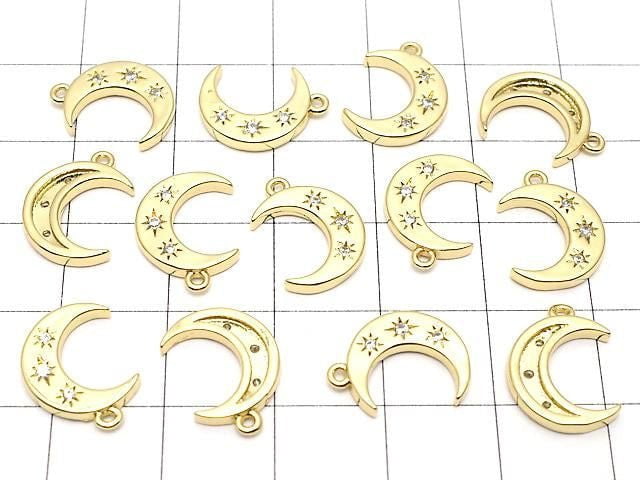 Metal Crescent Moon Charm, 14x10mm, Gold (with CZ), 2 pieces