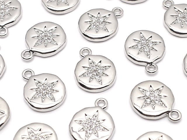 Metal parts Coin charm 13x10mm Silver color (with CZ) 2pcs