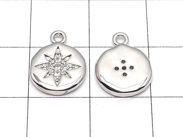 Metal Parts Coin Charm 13x10mm Silver Color (with CZ) 2pcs