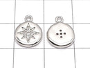Metal parts Coin charm 13x10mm Silver color (with CZ) 2pcs