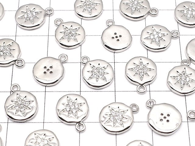 Metal parts Coin charm 13x10mm Silver color (with CZ) 2pcs