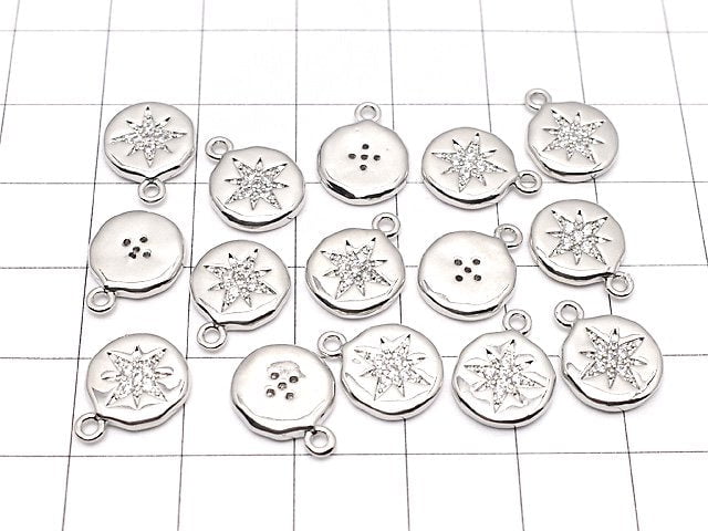 Metal parts Coin charm 13x10mm Silver color (with CZ) 2pcs