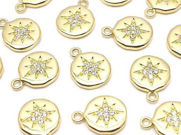 Metal parts Coin charm 13x10mm Gold color (with CZ) 2pcs