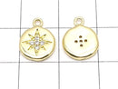 Metal parts Coin charm 13x10mm Gold color (with CZ) 2pcs