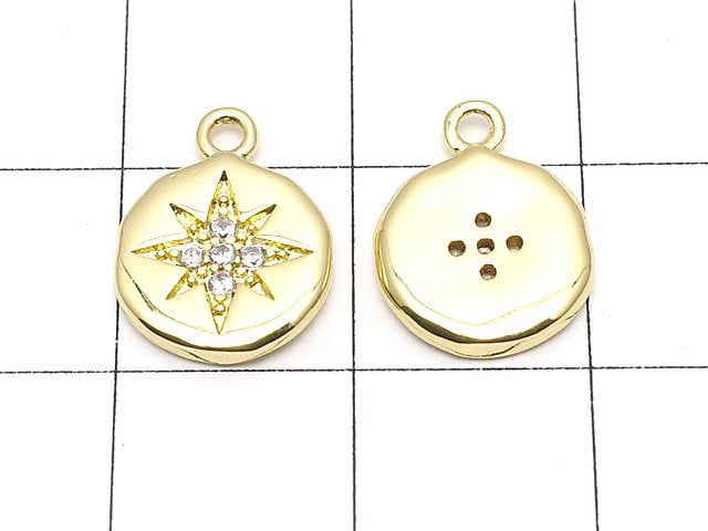 Metal parts Coin charm 13x10mm Gold color (with CZ) 2pcs