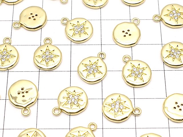 Metal Parts Coin Charm 13x10mm Gold Color (with CZ) 2pcs
