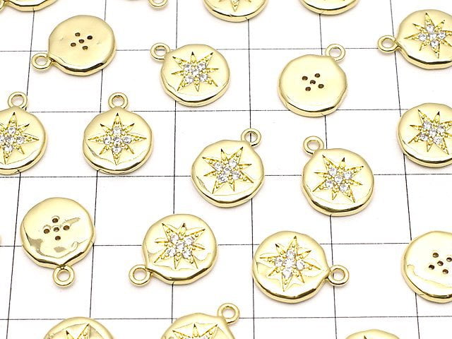 Metal parts Coin charm 13x10mm Gold color (with CZ) 2pcs