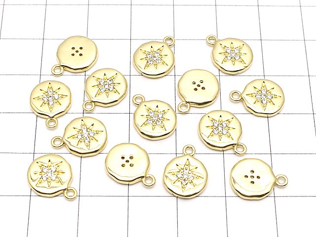 Metal Parts Coin Charm 13x10mm Gold Color (with CZ) 2pcs