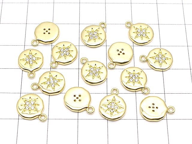 Metal parts Coin charm 13x10mm Gold color (with CZ) 2pcs