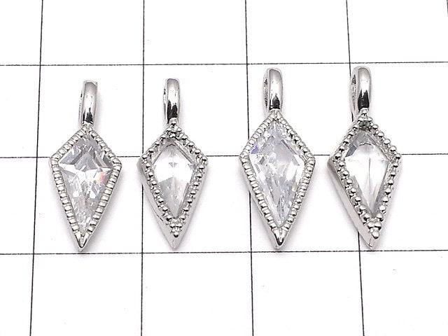 Metal Parts Diamond Charm [17 x 7 mm] [19 x 7 mm] Silver Color (with CZ) 2 pcs