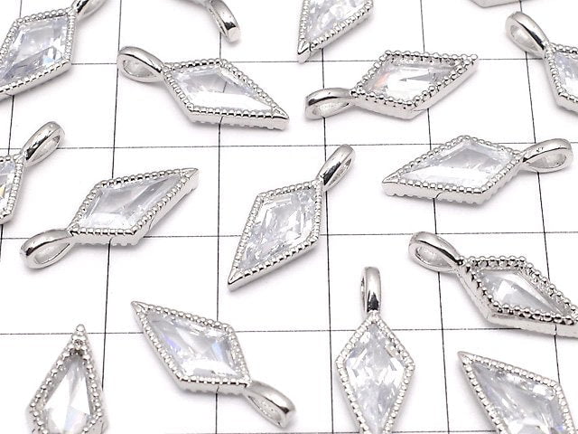 Metal Parts Diamond Charm [17 x 7 mm] [19 x 7 mm] Silver Color (with CZ) 2 pcs