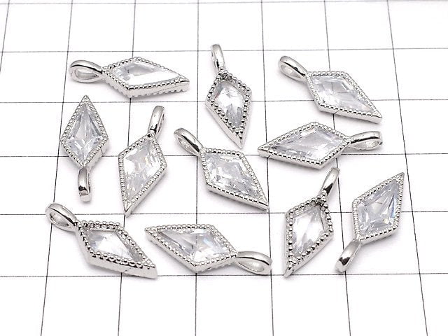 Metal Parts Diamond Charm [17 x 7 mm] [19 x 7 mm] Silver Color (with CZ) 2 pcs