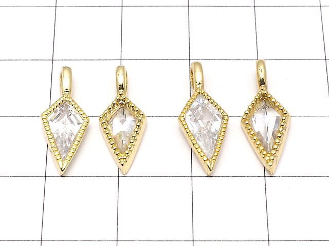 Metal Parts Diamond Charm [17 x 7 mm] [19 x 7 mm] Gold Color (with CZ) 2 pcs