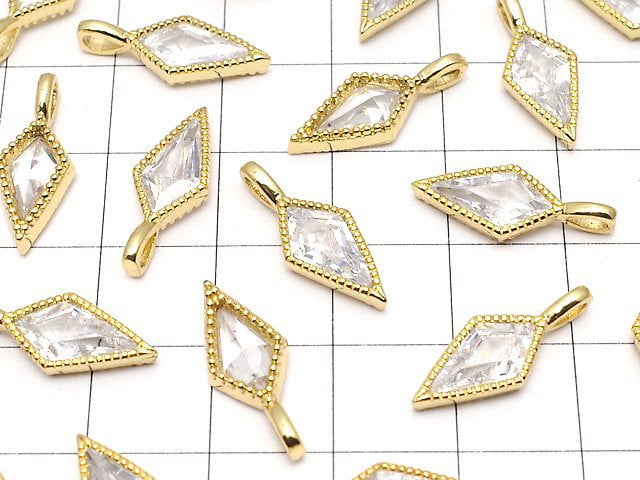 Metal Parts Diamond Charm [17 x 7 mm] [19 x 7 mm] Gold Color (with CZ) 2 pcs