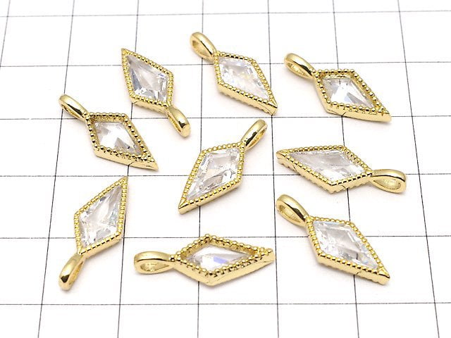 Metal Parts Diamond Charm [17 x 7 mm] [19 x 7 mm] Gold Color (with CZ) 2 pcs