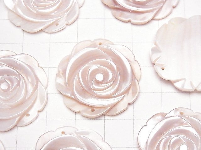 [Video] High Quality Pink Shell Rose 30mm 2 Holes 1pc