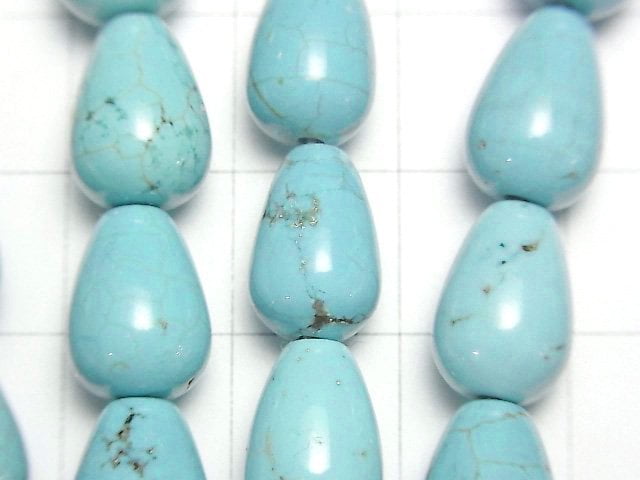 [Video]Magnesite Turquoise Vertical Hole Drop (Smooth) 12x8x8mm 1strand beads (aprx.15inch/37cm)