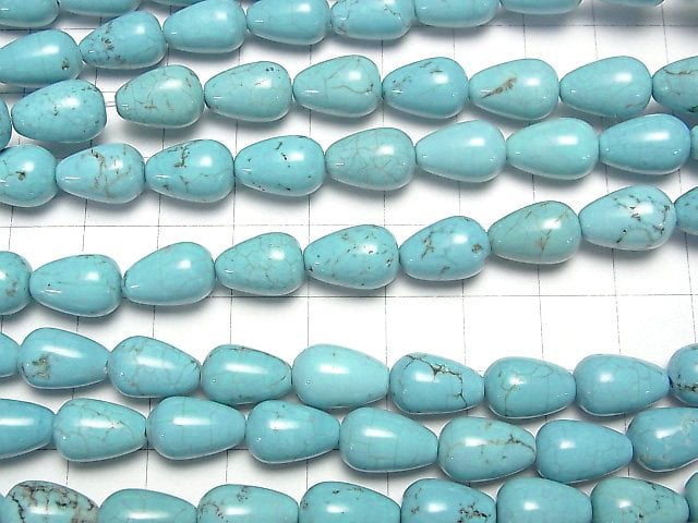 [Video]Magnesite Turquoise Vertical Hole Drop (Smooth) 12x8x8mm 1strand beads (aprx.15inch/37cm)