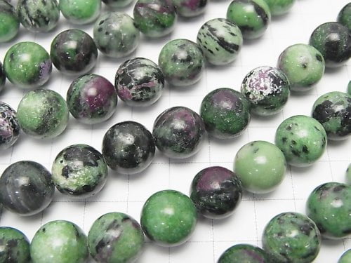 Ruby in Zoisite Round 12 mm half or 1 strand beads (aprx.15 inch / 37 cm)