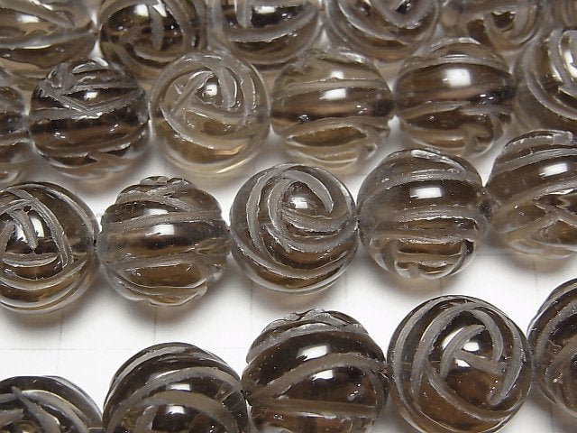 Smoky Quartz AAA Round Rose Cut 14mm 1/4 or 1strand beads (aprx.15inch/36cm)