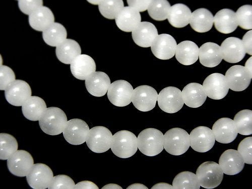 [Video] White color Cat's Eye Round 4mm 1strand beads (aprx.14inch/35cm)