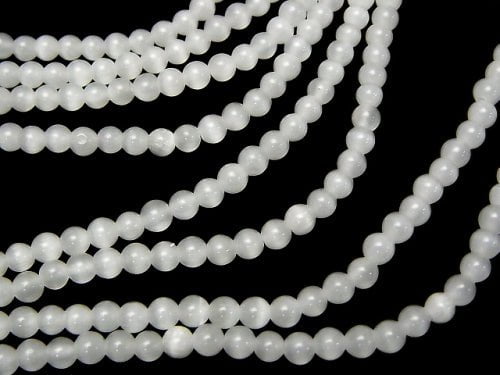 [Video] White color Cat's Eye Round 4mm 1strand beads (aprx.14inch/35cm)