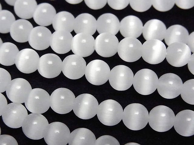 [Video] White color Cat's Eye Round 5.5mm 1strand beads (aprx.14inch/34cm)