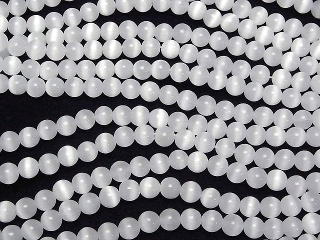 [Video] White color Cat's Eye Round 5.5mm 1strand beads (aprx.14inch/34cm)